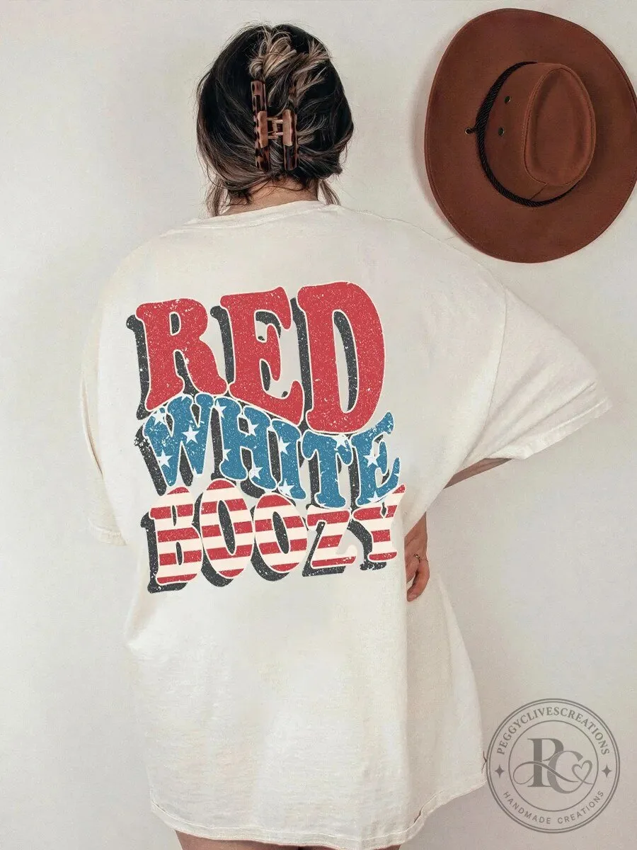 Red White And Boozy Distressed Patriotic Fourth of July T-Shirt