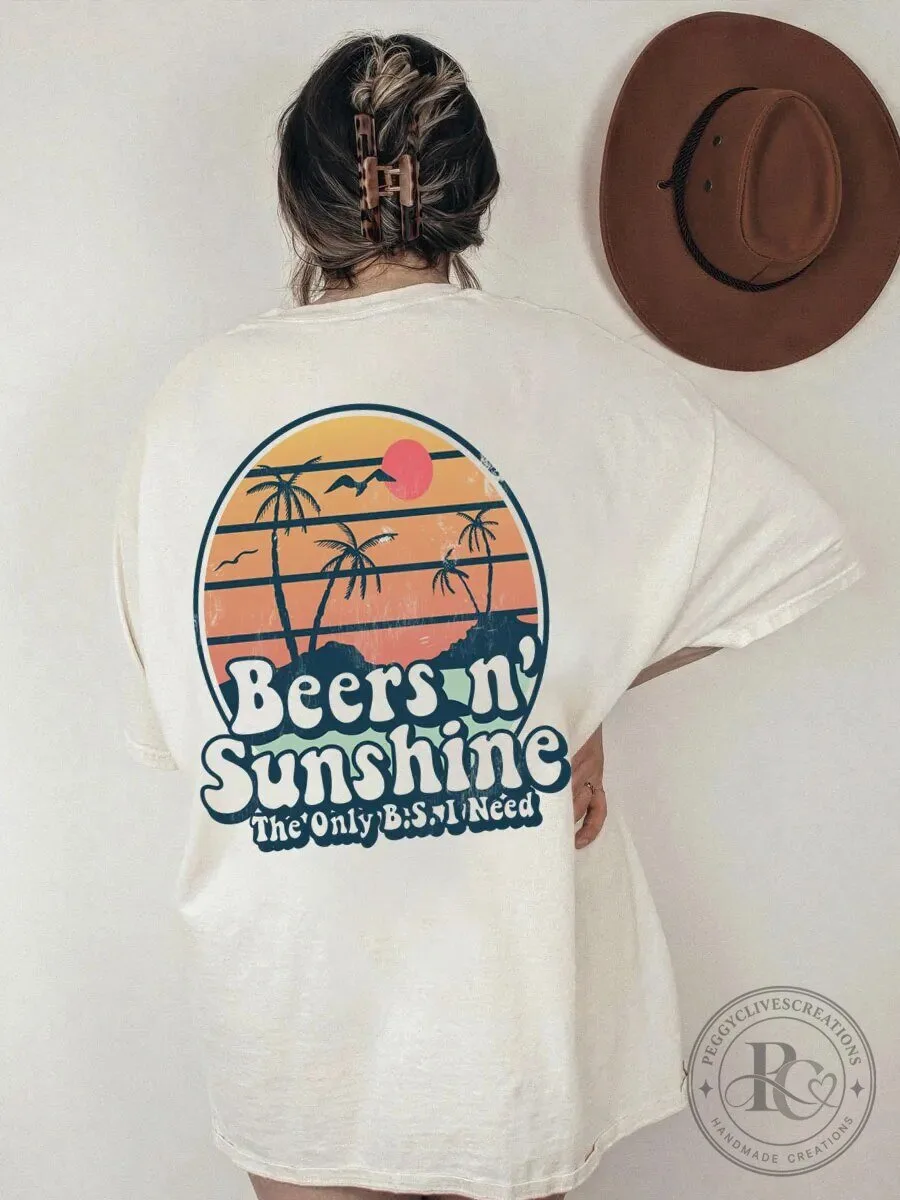 Beers and Sunshine The Only BS I Need Beach Sunset Summer T-Shirt