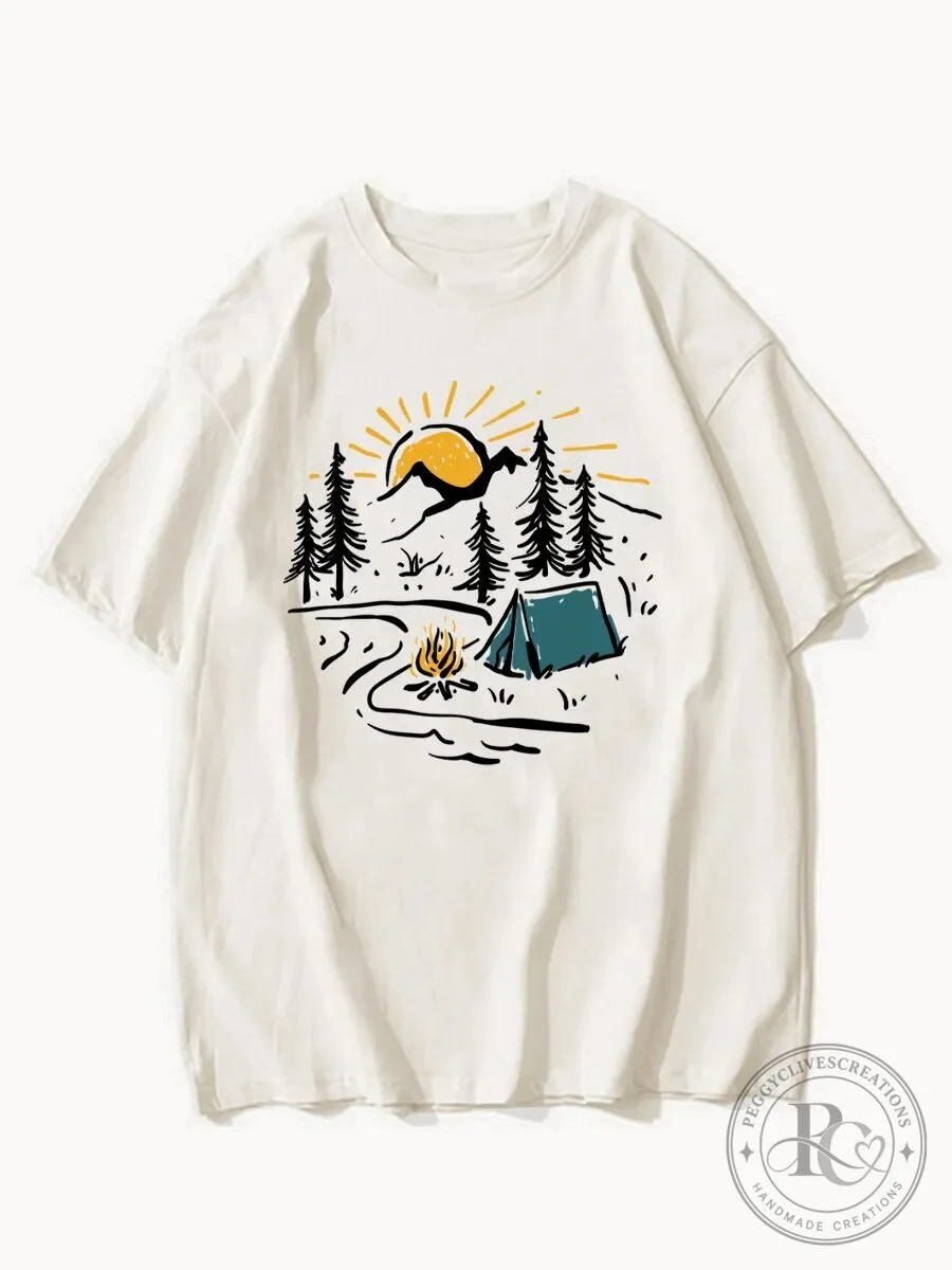Camping Outdoor Adventure Nature Mountain Sunset Graphic T-Shirt