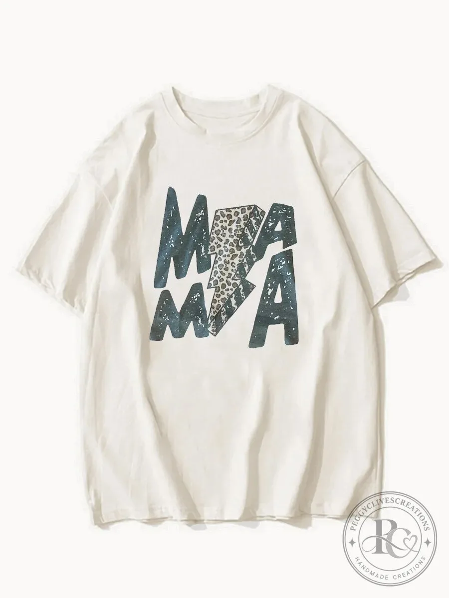 Mama Lightning Bolt Leopard Print Graphic T-Shirt